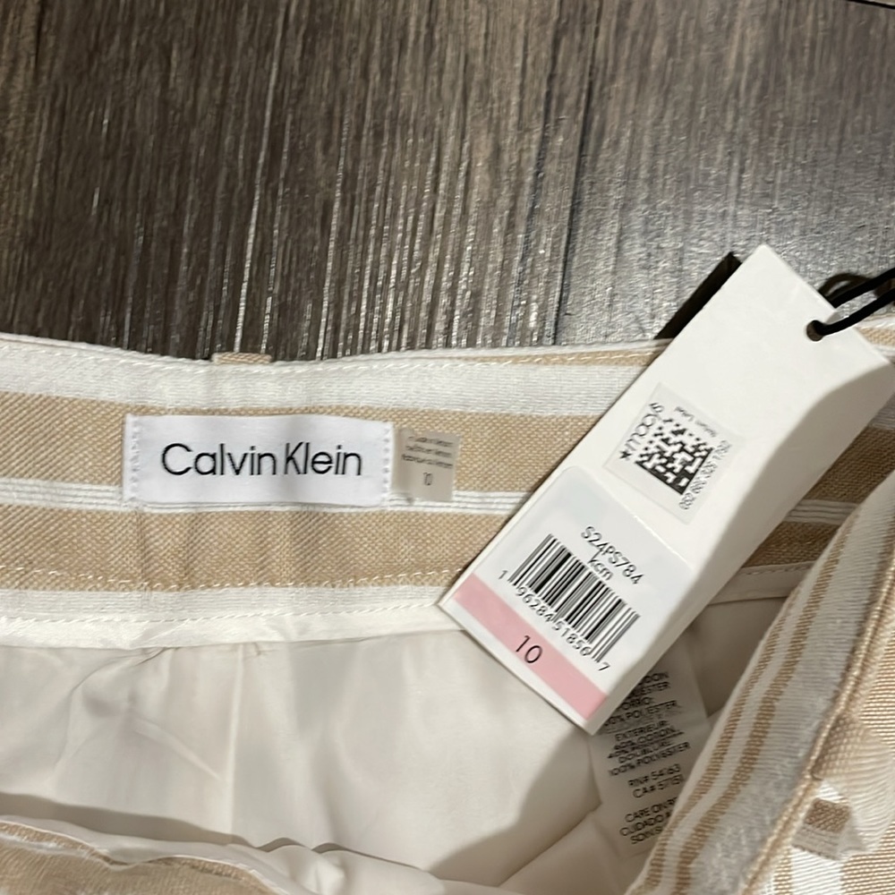 Calvin Klein Beige & White Striped Wide-Leg Pants - Picture 5 of 8